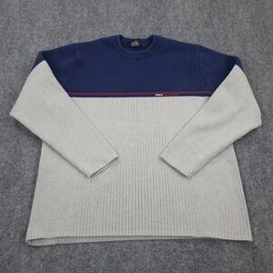 VINTAGE Polo Jeans Sweater Mens XXL Grey Blue Color Block Ribbed Spell Out RL